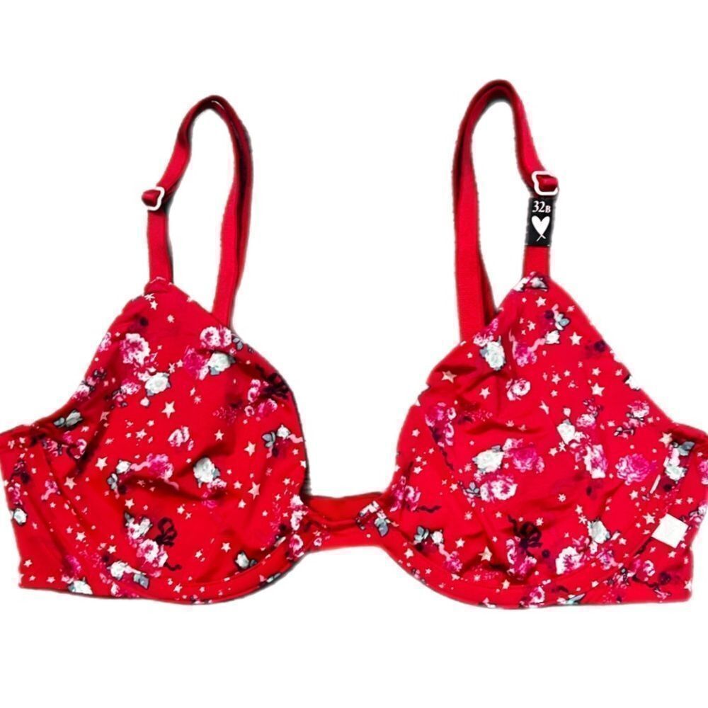 Victoria’s Secret Sexy Unlined Demi Floral Print Satiny Bra red 32B